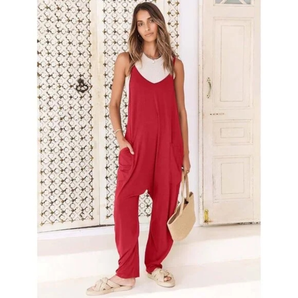 Ces Femme Red Sleeveless Jumpsuit Romper